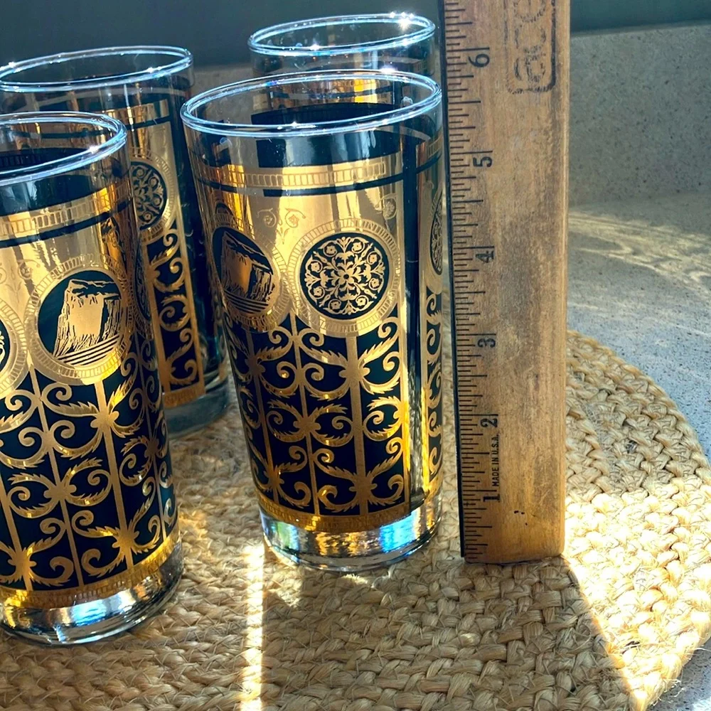 (5) Vintage Libbey Prudential Black and Gold Glasses - 1960s